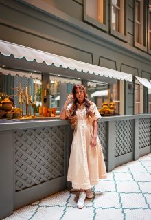 cute maxi dress with white sneakers